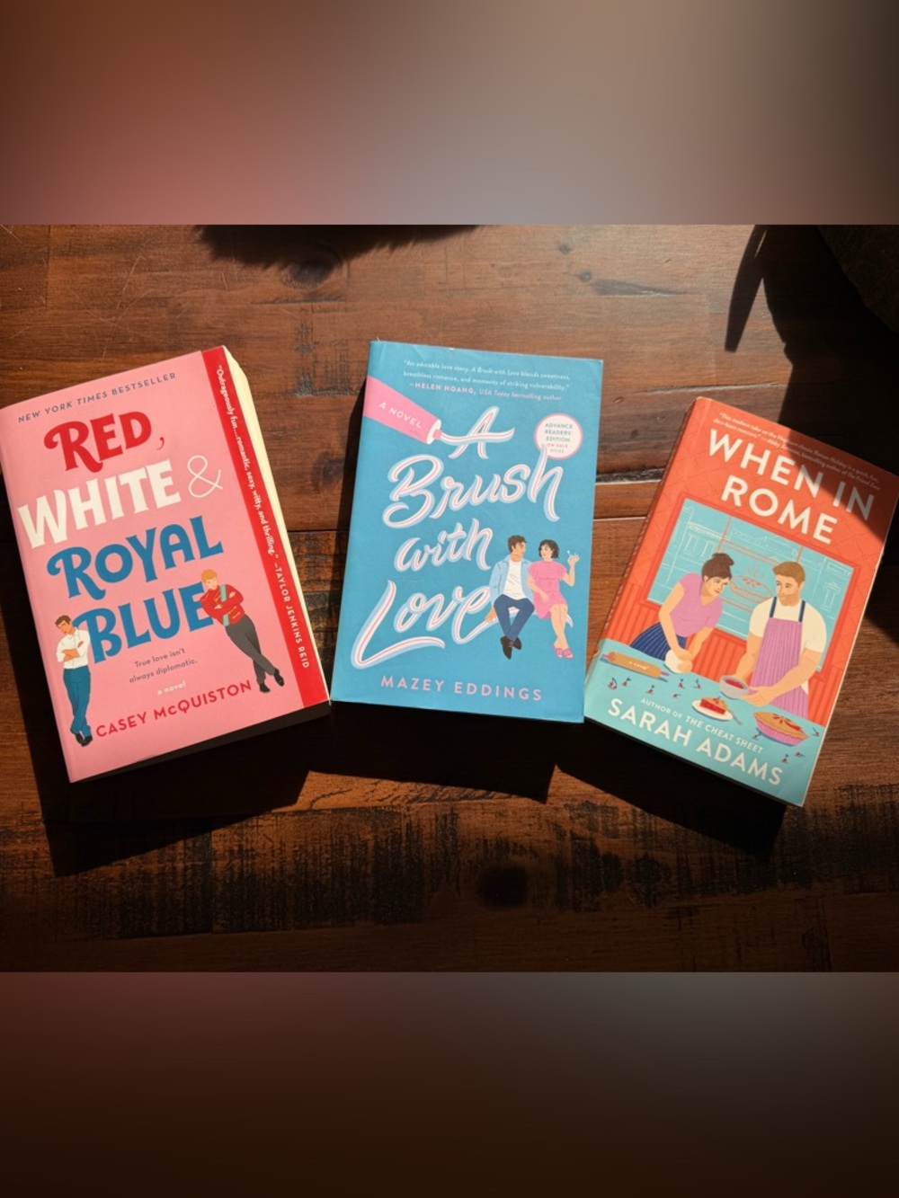 3 paperback bundle- Red White and Royal Blue, Brush With Love & While in Rome